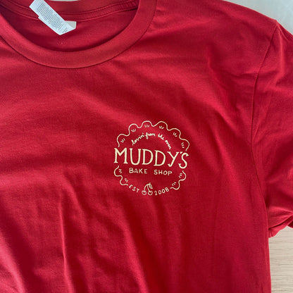 Muddy's Tee Shirt- retro logo on green